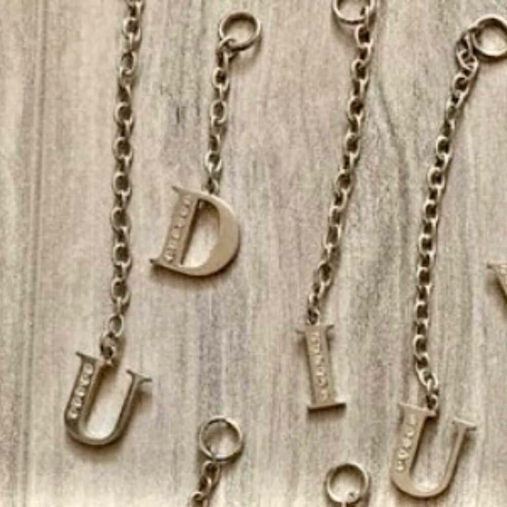 NWT Silver-colored (D), rhinestone studded initial Bag Charm